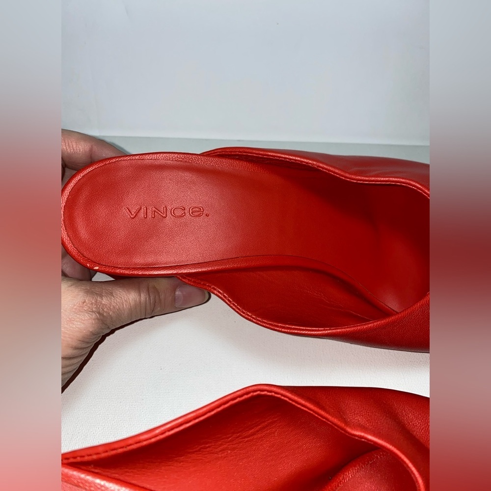 Vince Never Worn Designer Luxury Red Elizabeth Leather Open Toe Block Heel Mules - Picture 6 of 10